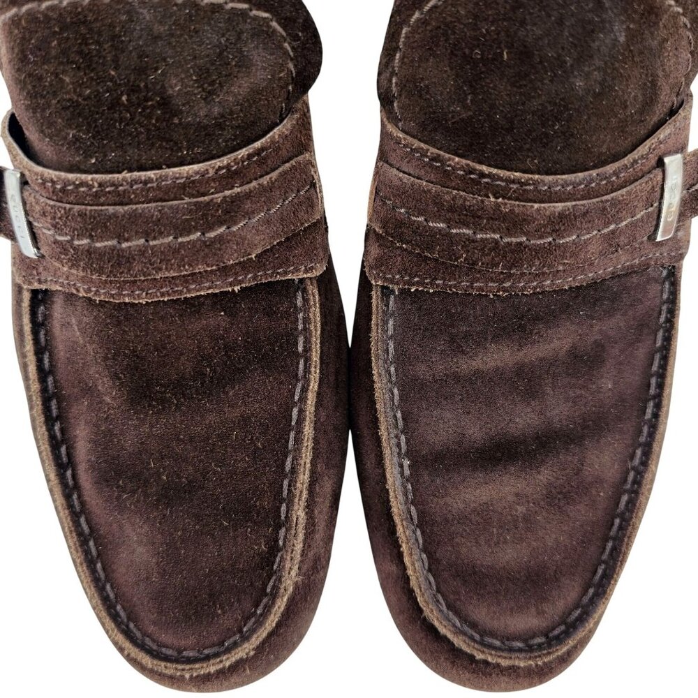 Gucci Italy Brown Suede Leather Driving Loafers Mens 8 Designer Dress Loafers - Picture 9 of 11